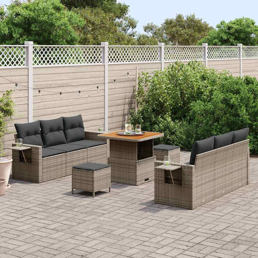 Tuin Sofa Set 9 pcs Grijs Poly rattan en gepoedercoat staal