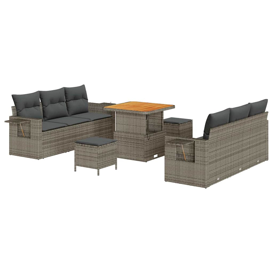 Tuin Sofa Set 9 pcs Grijs Poly rattan en gepoedercoat staal