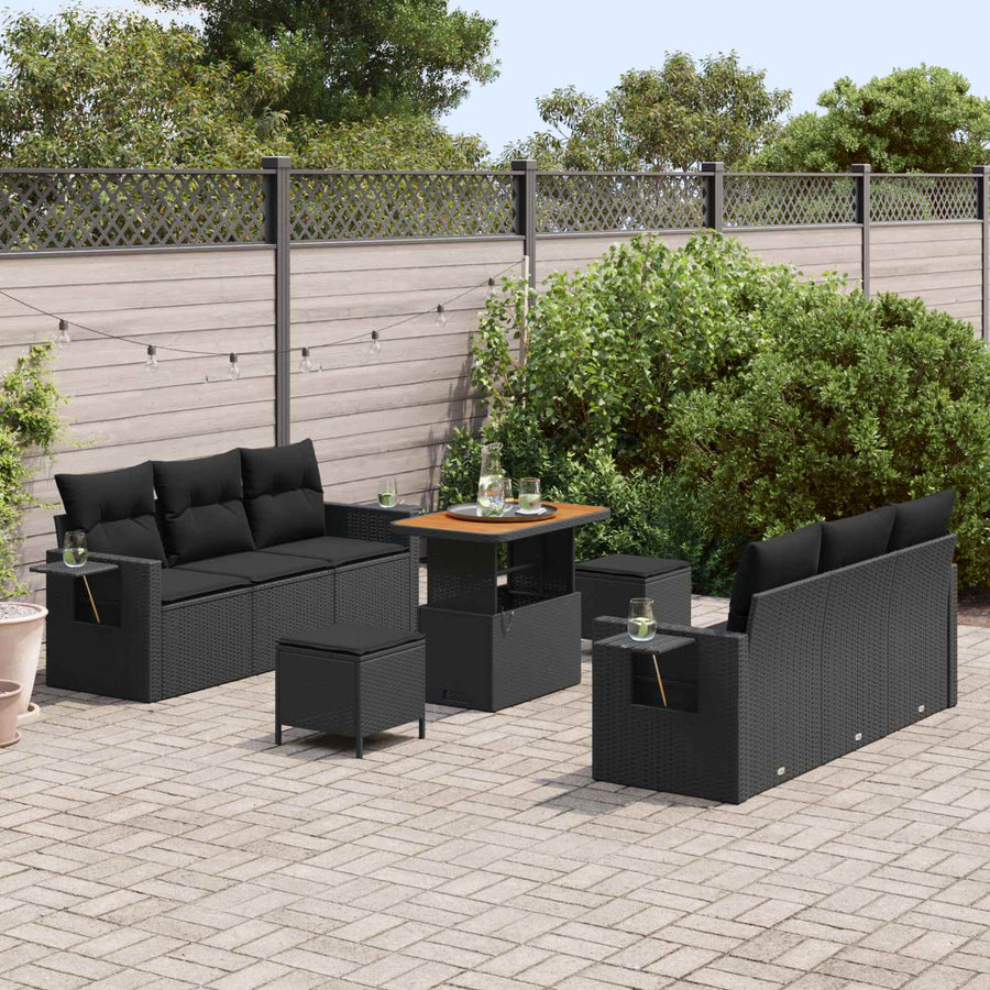 Tuin Sofa Set 9 pcs Zwart Poly rattan en gepoedercoat staal