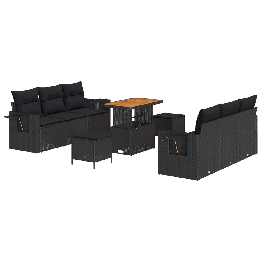 Tuin Sofa Set 9 pcs Zwart Poly rattan en gepoedercoat staal