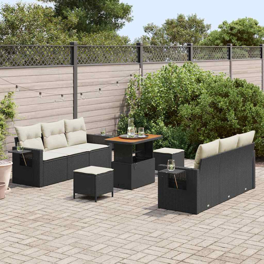 Tuin Sofa Set met kussen met opslag 9 pcs Zwart en crème