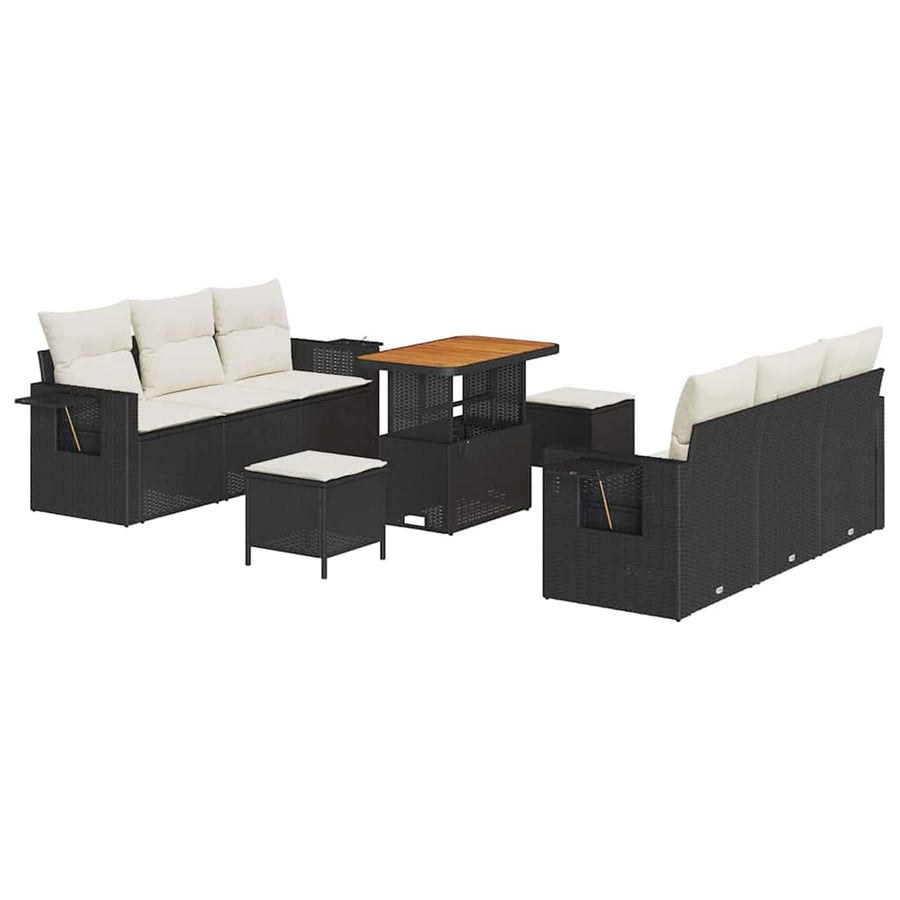 Tuin Sofa Set met kussen met opslag 9 pcs Zwart en crème