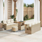Tuinset 9-delig poly rattan acaciahout beige