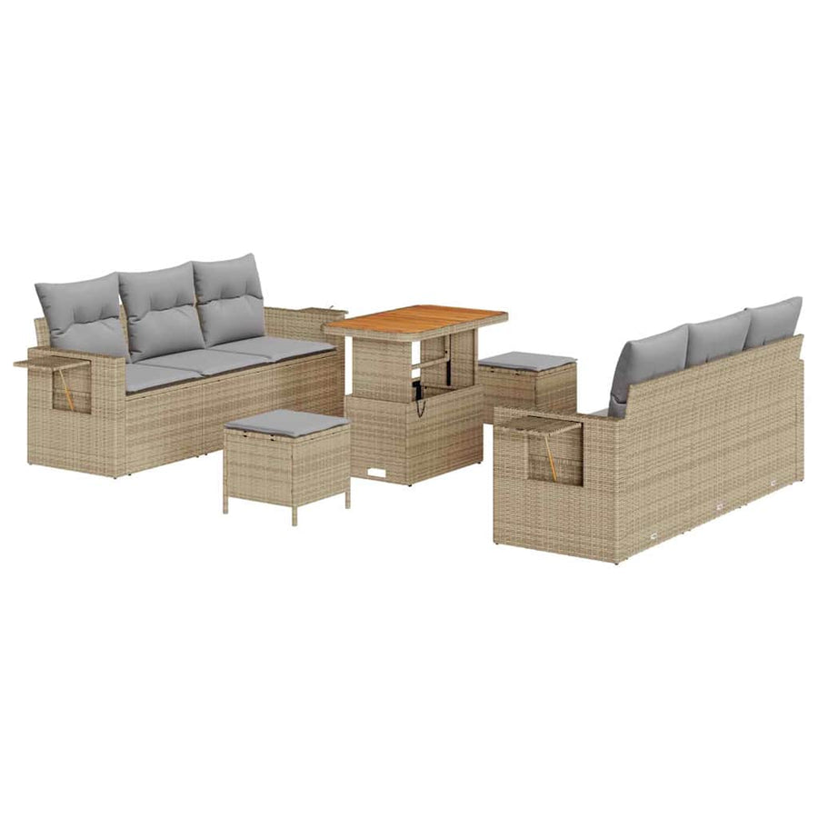 Tuin Sofa Set met kussen met opslag 9 pcs beige en lichtgrijs