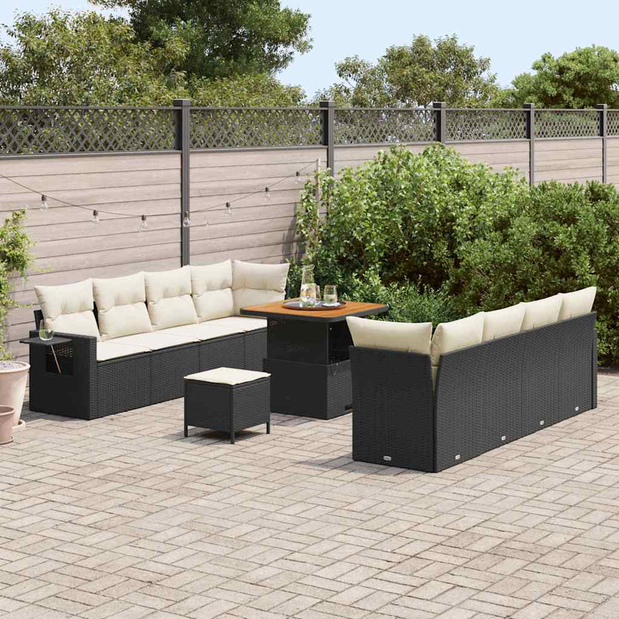 Tuin Sofa Set met kussen 11 pcs Zwart en Crème poly rattan