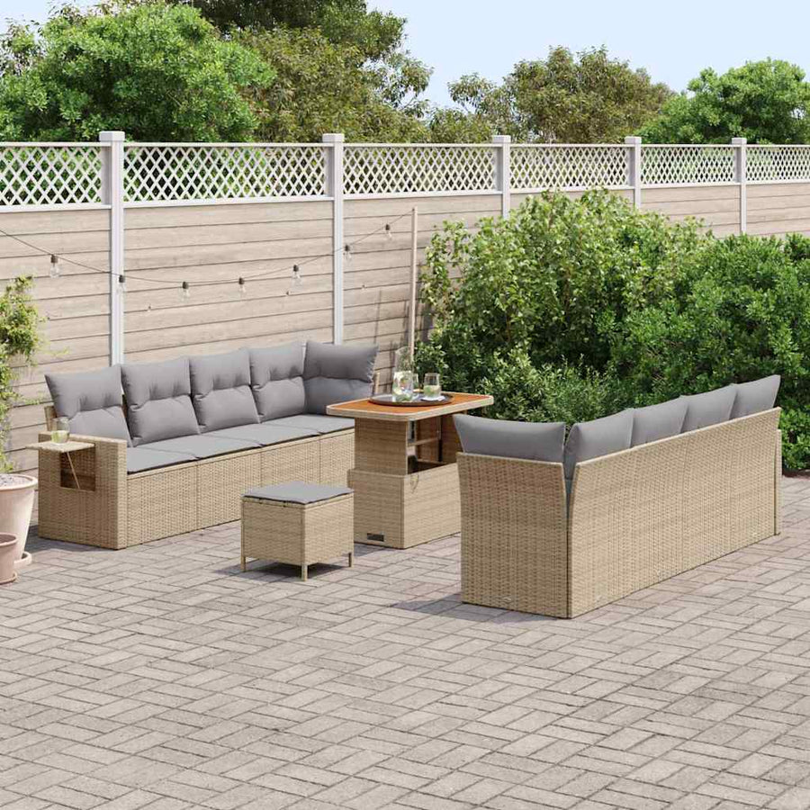 Tuin Sofa Set 11 pcs Beige en Licht Grijs poly rattan