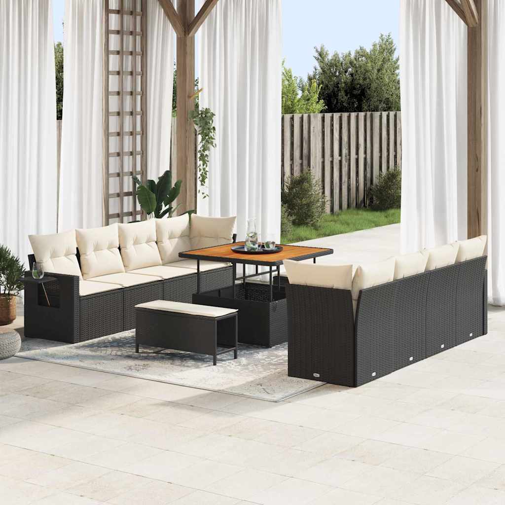 Tuin Sofa Set met kussen 11 pcs Zwart en Crème poly rattan