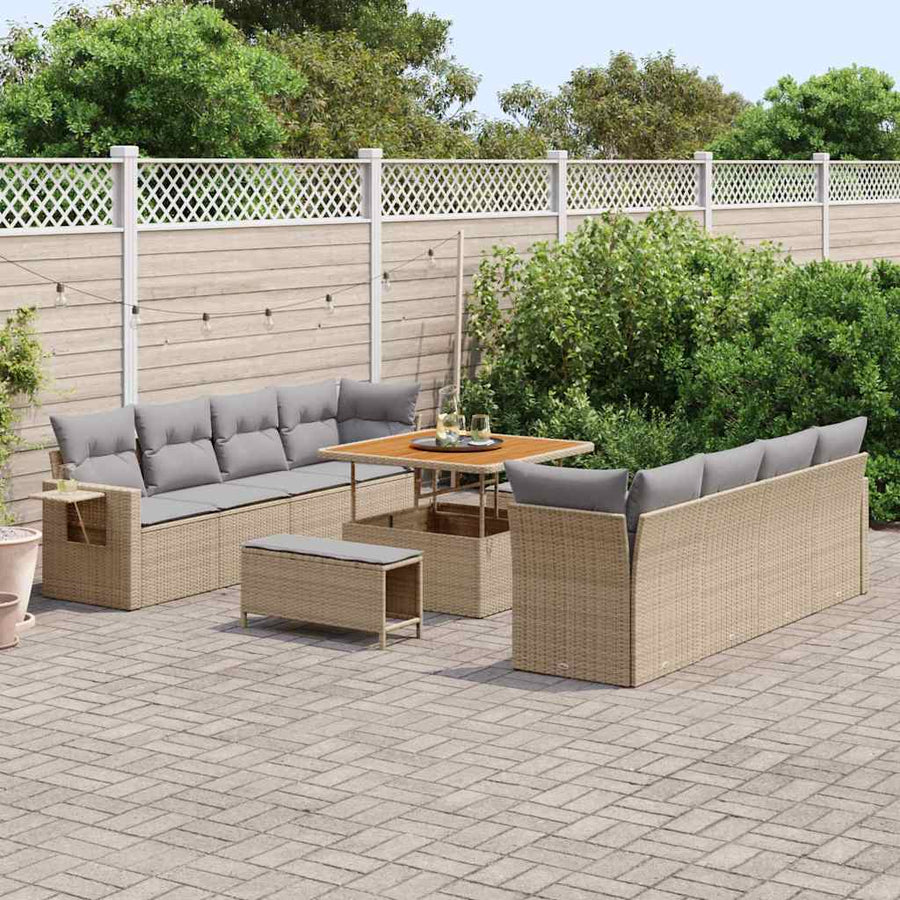 Tuin Sofa Set 11 pcs Beige en Licht Grijs poly rattan