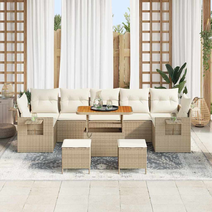 Tuinbankenset met kussen 13 pcs Beige en Crème poly rattan