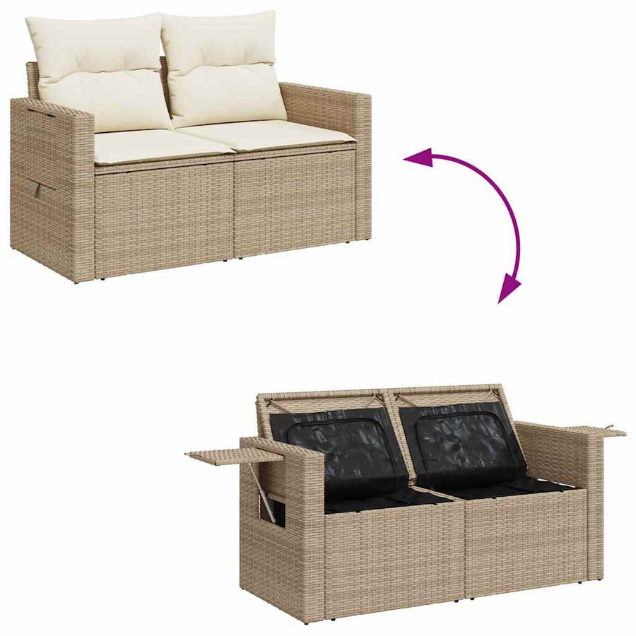 Tuinbankenset met kussen 13 pcs Beige en Crème poly rattan