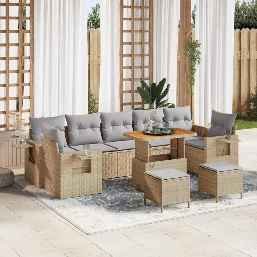 Tuinbankenset 10 pcs Beige en Licht Grijs poly rattan