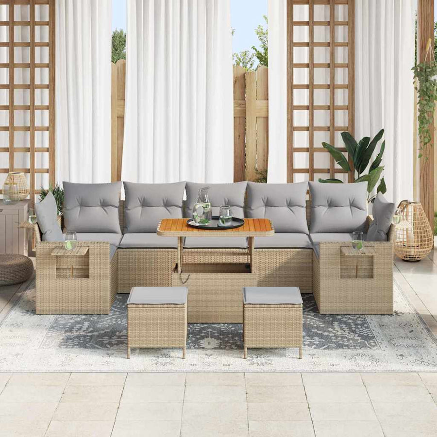 Tuinbankenset 10 pcs Beige en Licht Grijs poly rattan