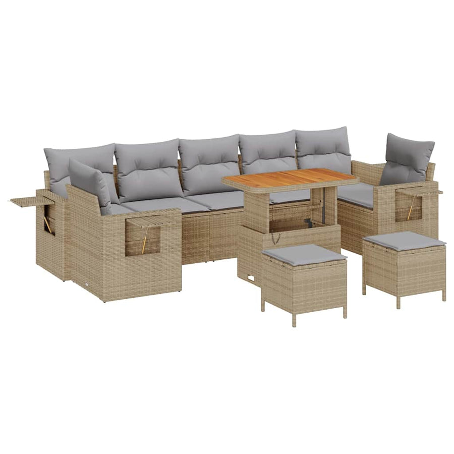 Tuinbankenset 10 pcs Beige en Licht Grijs poly rattan