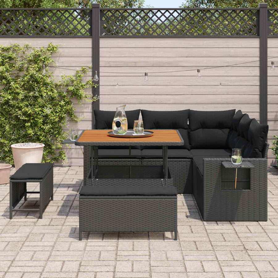 Tuinbankenset met kussen 9 pcs Zwart poly rattan