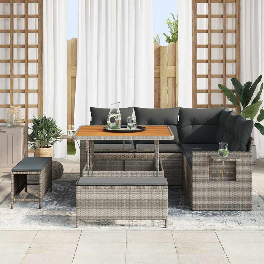 Tuinbankenset met kussen 9 pcs Grijs poly rattan