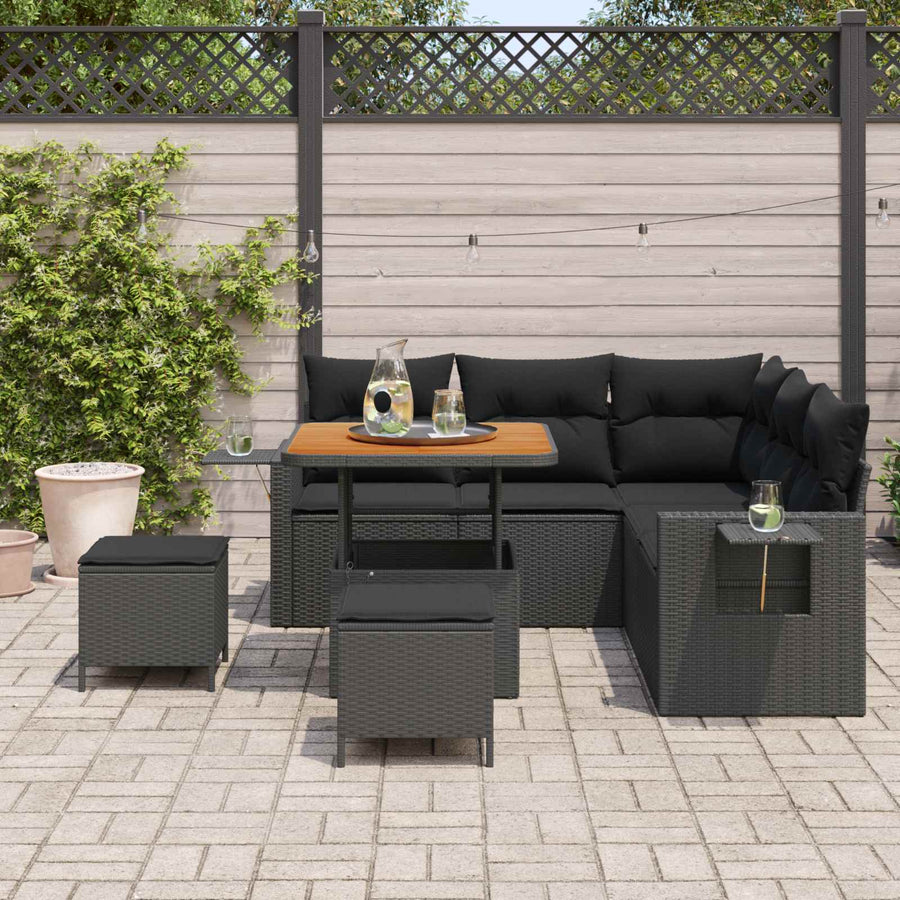 Tuinbankenset met kussen 9 pcs Zwart poly rattan