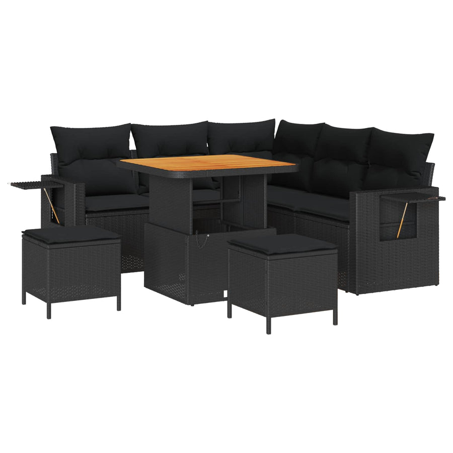 Tuinbankenset met kussen 9 pcs Zwart poly rattan