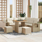 Tuinbankenset poly rattan acaciahout beige crème 9-delig