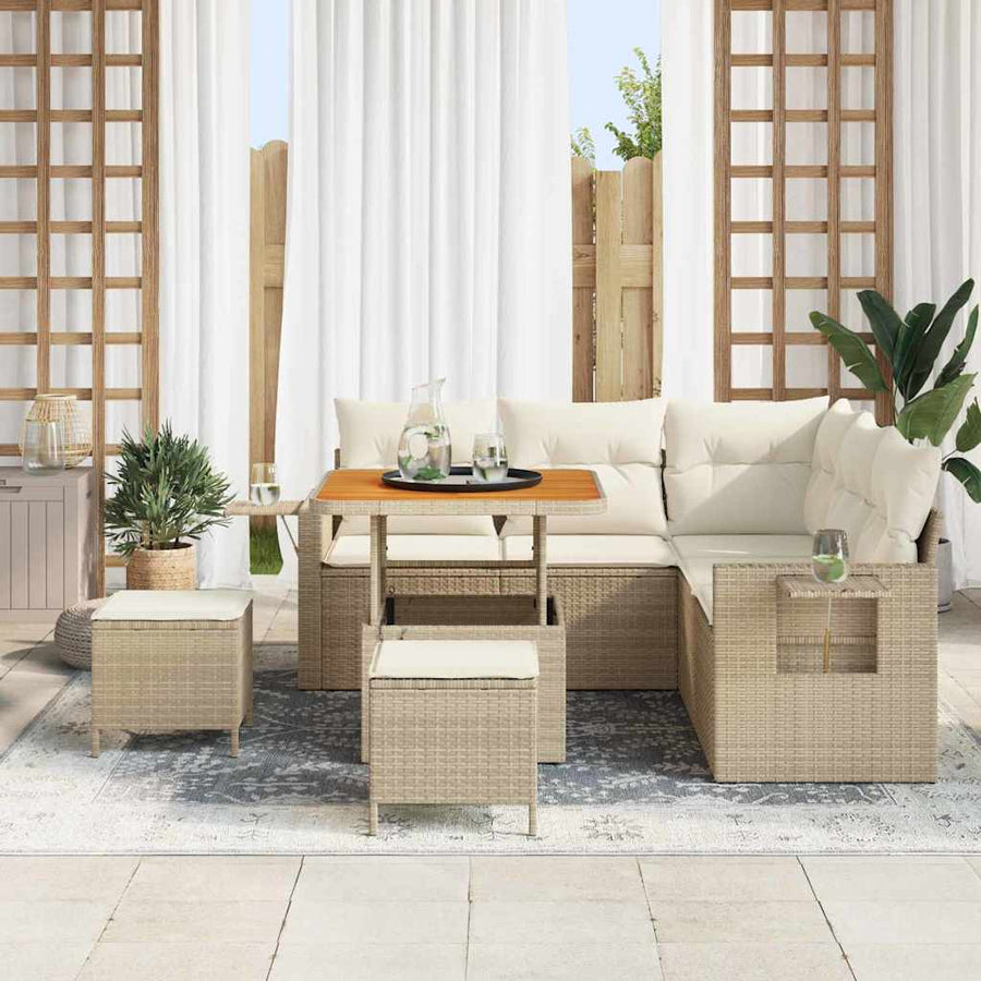 Tuinbankenset met kussen 9 pcs Beige en Crème poly rattan