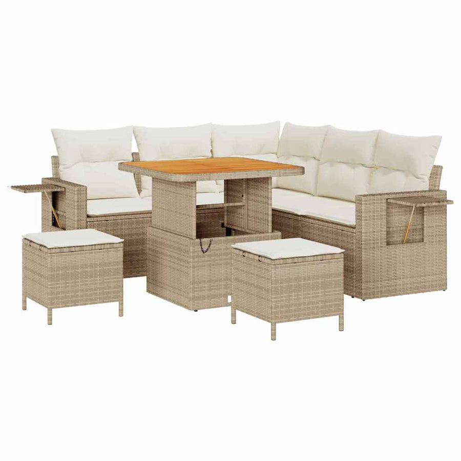 Tuinbankenset met kussen 9 pcs Beige en Crème poly rattan