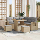 Tuinbankenset poly rattan 9-delig beige lichtgrijs