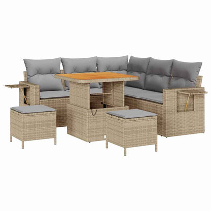 Tuinbankenset Met Kussen 9 Pcs En Licht Grijs Poly Rattan 80 cm tafellengte beige en lichtgrijs