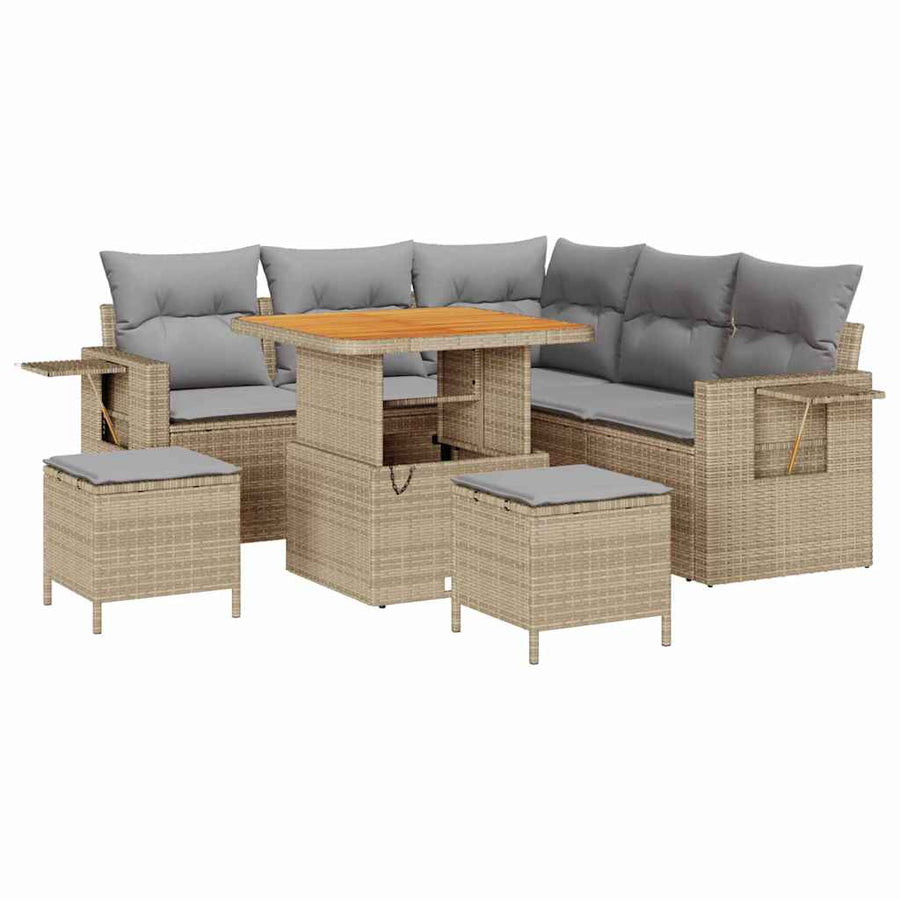 Tuinbankenset Met Kussen 9 Pcs En Licht Grijs Poly Rattan 80 cm tafellengte beige en lichtgrijs