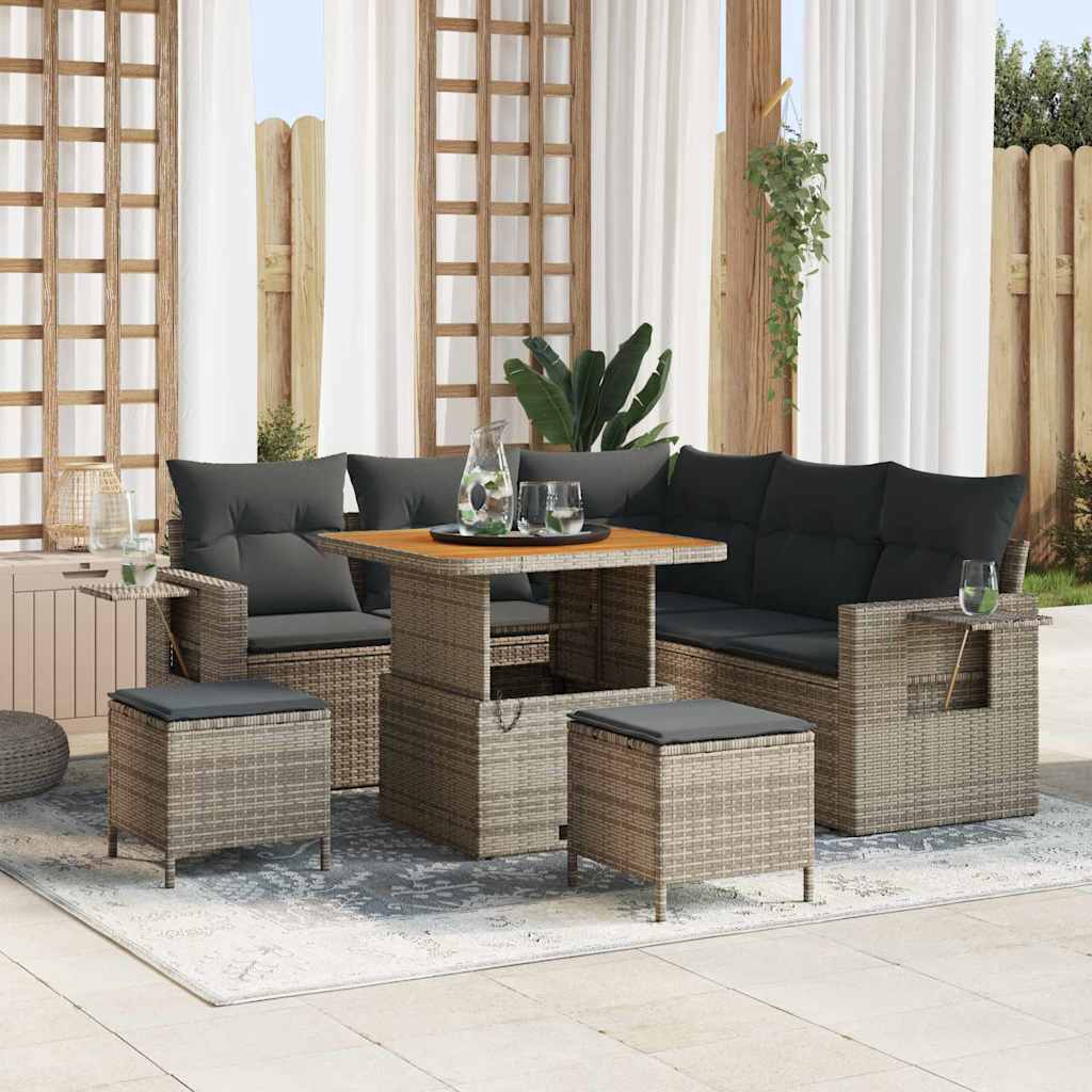 Tuinbankenset met kussen 9 pcs Grijs poly rattan