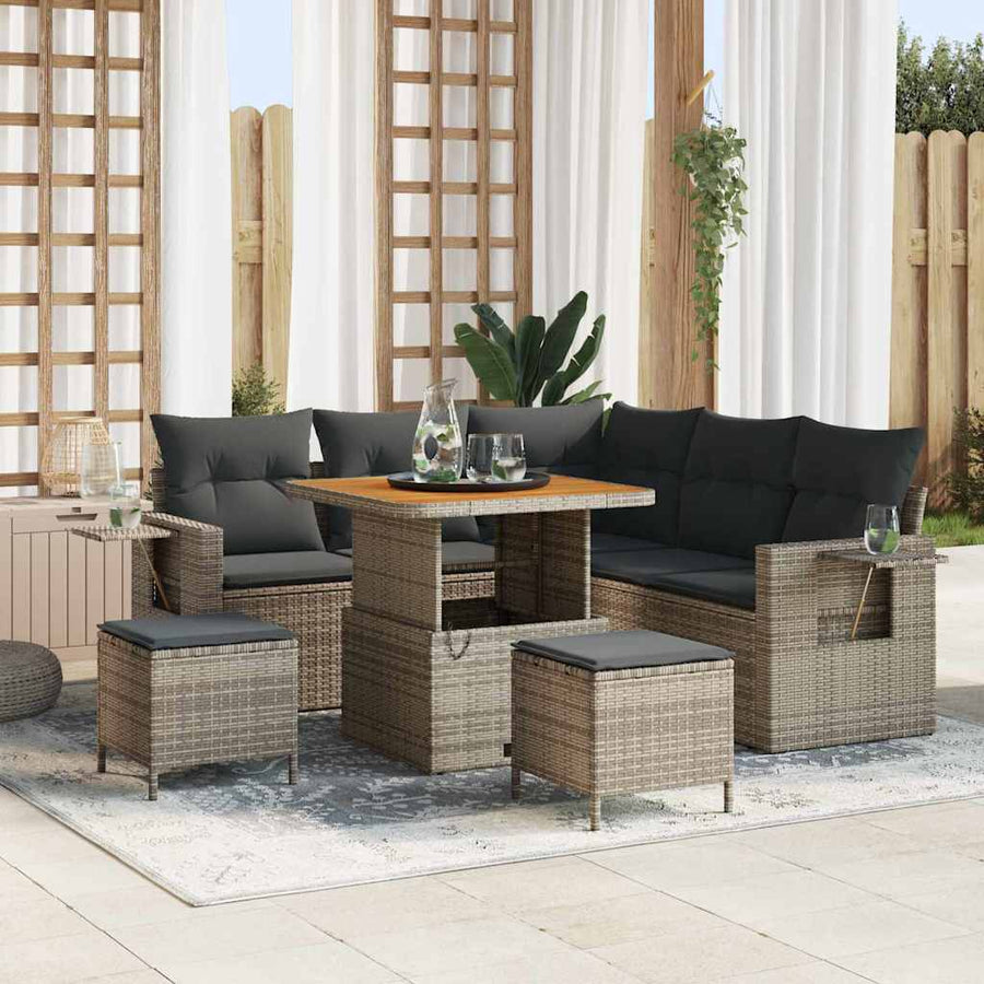 Tuinbankenset met kussen 9 pcs Grijs poly rattan