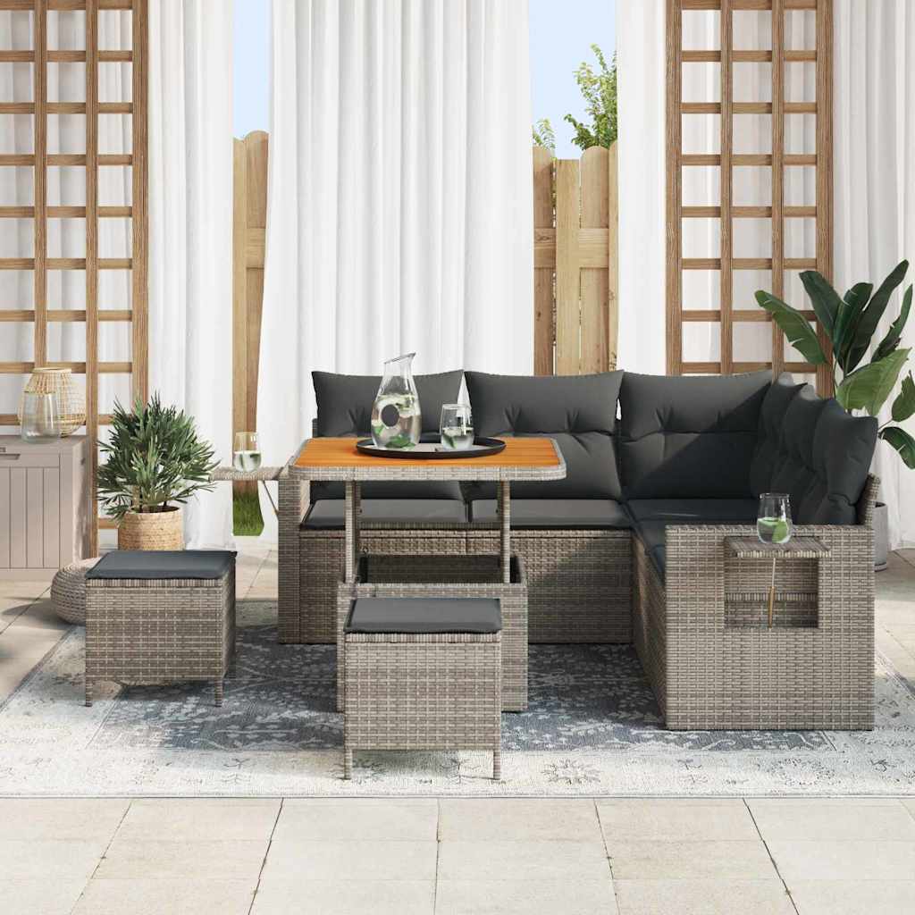 Tuinbankenset met kussen 9 pcs Grijs poly rattan