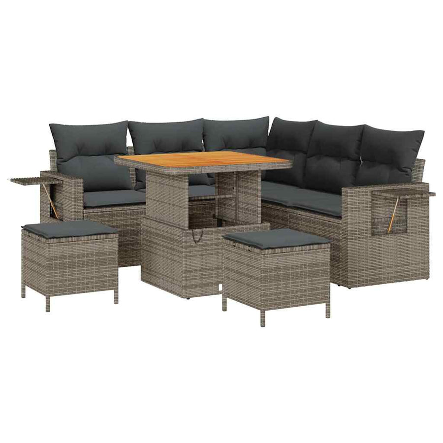 Tuinbankenset met kussen 9 pcs Grijs poly rattan