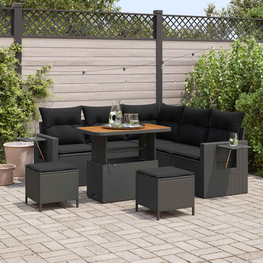 Tuinbankenset met kussen 9 pcs Zwart poly rattan