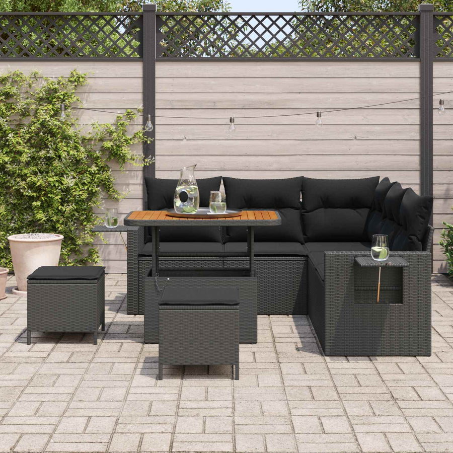 Tuinbankenset met kussen 9 pcs Zwart poly rattan