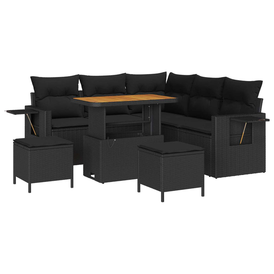 Tuinbankenset met kussen 9 pcs Zwart poly rattan
