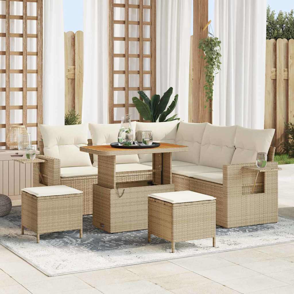 Tuinbankenset met kussen 9 pcs Beige en Crème poly rattan