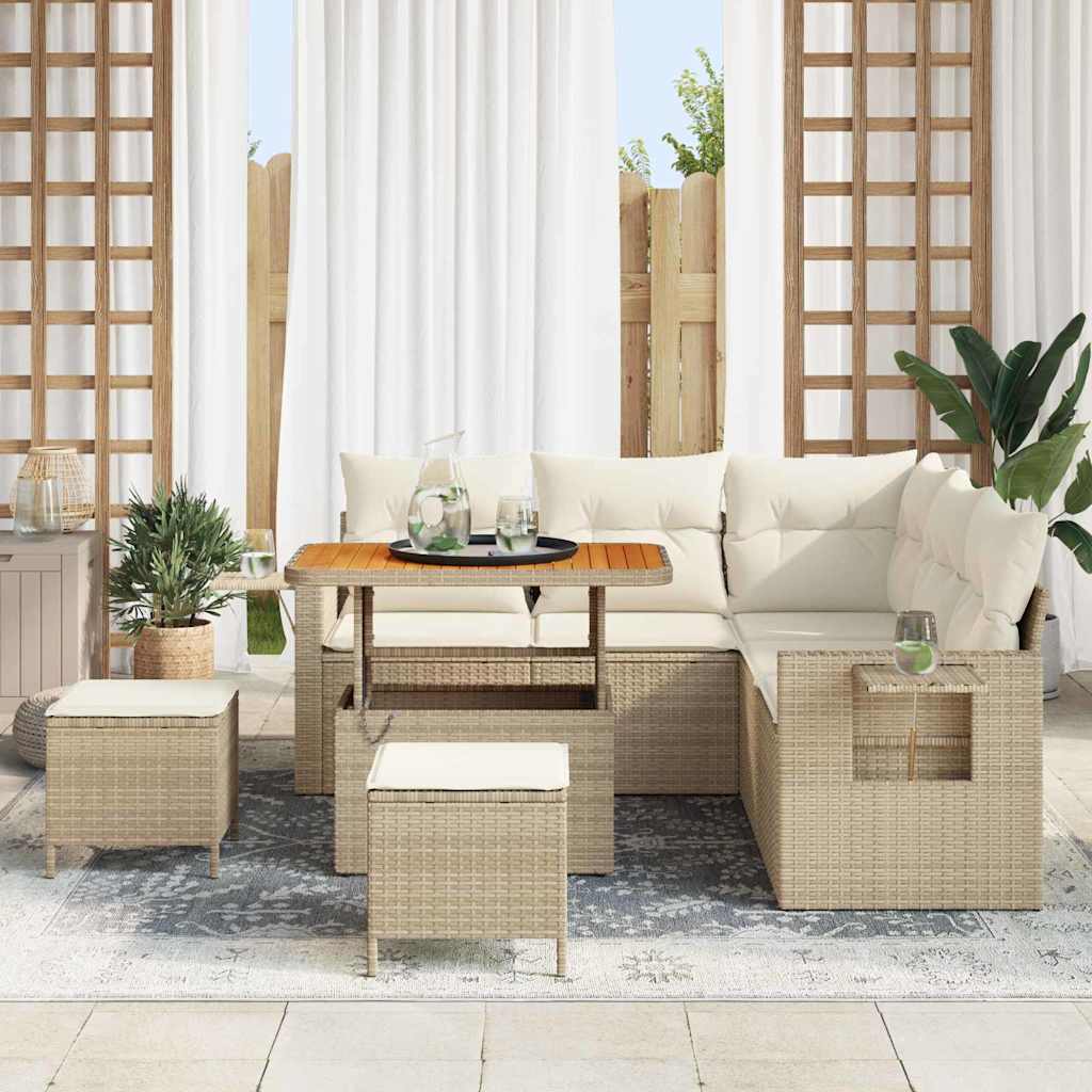 Tuinbankenset met kussen 9 pcs Beige en Crème poly rattan