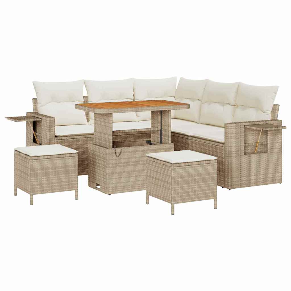 Tuinbankenset met kussen 9 pcs Beige en Crème poly rattan