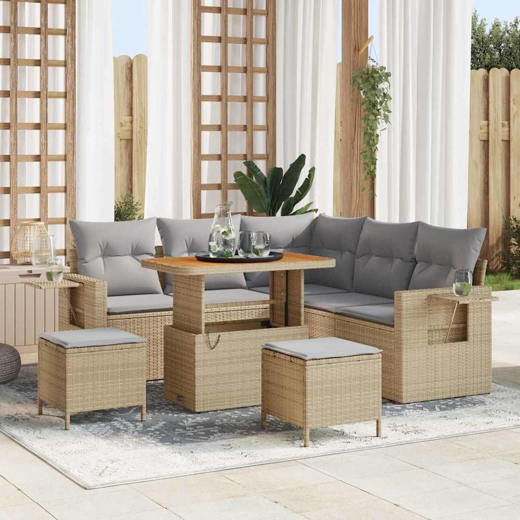 Tuinbankenset Met Kussen 9 Pcs En Licht Grijs Poly Rattan 90 cm tafellengte beige en lichtgrijs