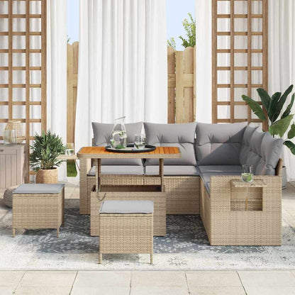 Tuinbankenset Met Kussen 9 Pcs En Licht Grijs Poly Rattan 90 cm tafellengte beige en lichtgrijs