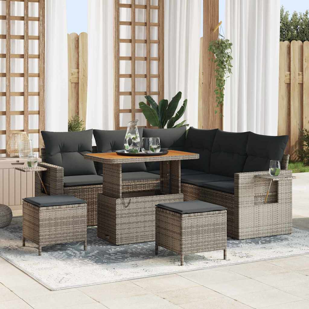 Tuinbankenset met kussen 9 pcs Grijs poly rattan