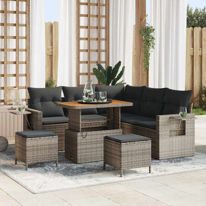 Tuinbankenset met kussen 9 pcs Grijs poly rattan