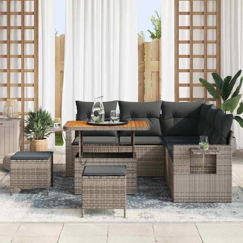 Tuinbankenset met kussen 9 pcs Grijs poly rattan