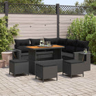 Garden bench set with cushion 10 pcs Black poly rattan