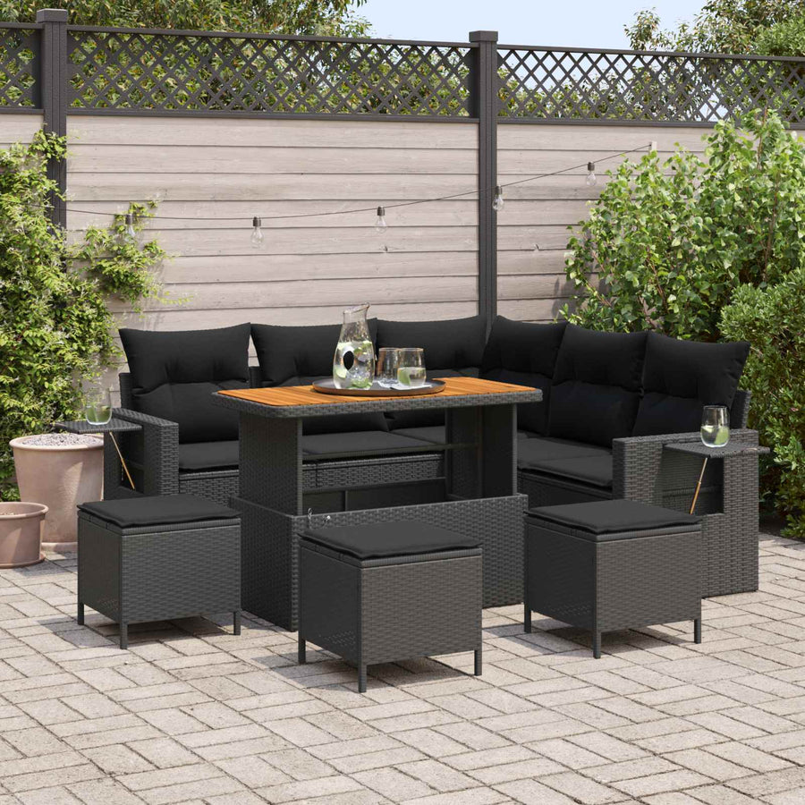 Tuinbankenset met kussen 10 pcs Zwart poly rattan