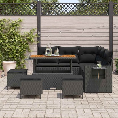 Tuinbankenset met kussen 10 pcs Zwart poly rattan