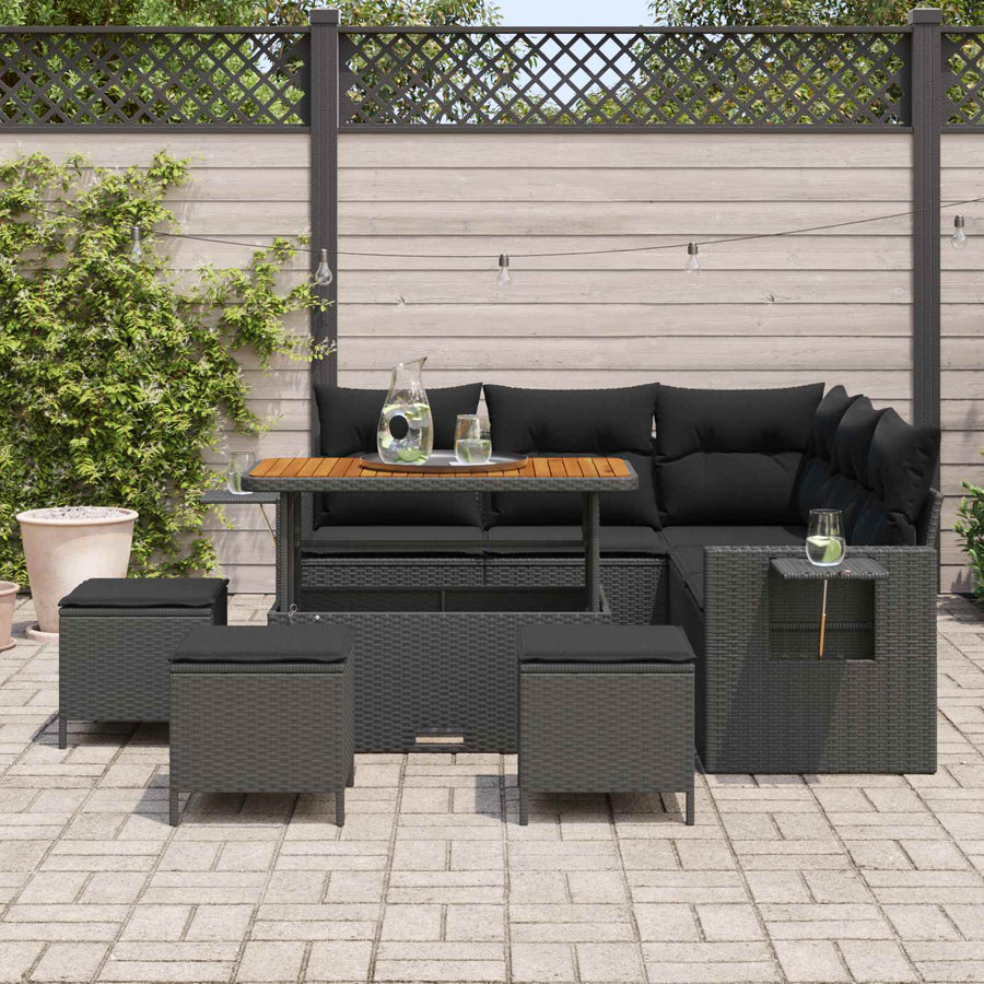 Tuinbankenset met kussen 10 pcs Zwart poly rattan