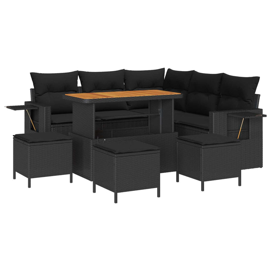 Tuinbankenset met kussen 10 pcs Zwart poly rattan