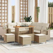 Tuinbankenset poly rattan massief acaciahout beige crème