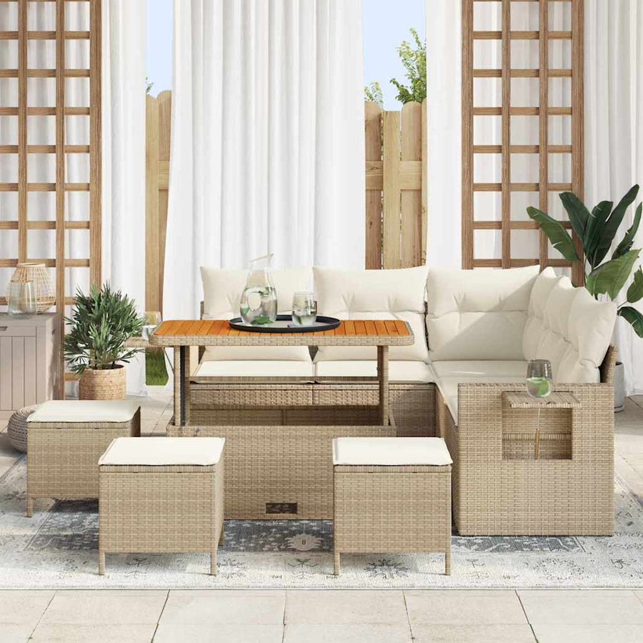 Tuinbankenset met kussen 10 pcs Beige en Crème poly rattan
