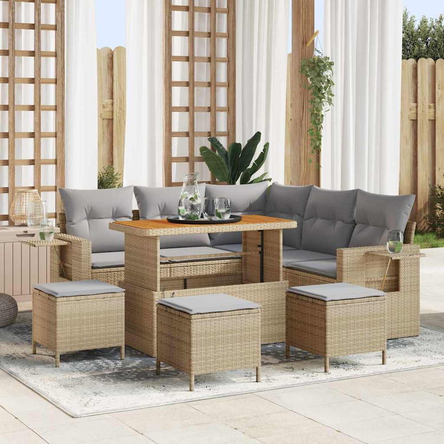 Tuinbankenset 10 Pcs En Licht Grijs Poly Rattan 110 cm tafellengte beige en lichtgrijs
